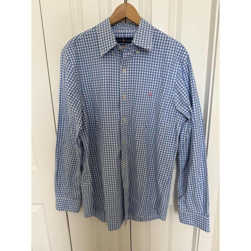 Ralph Lauren Men's Dress Shirt Blue Checked Sz Large